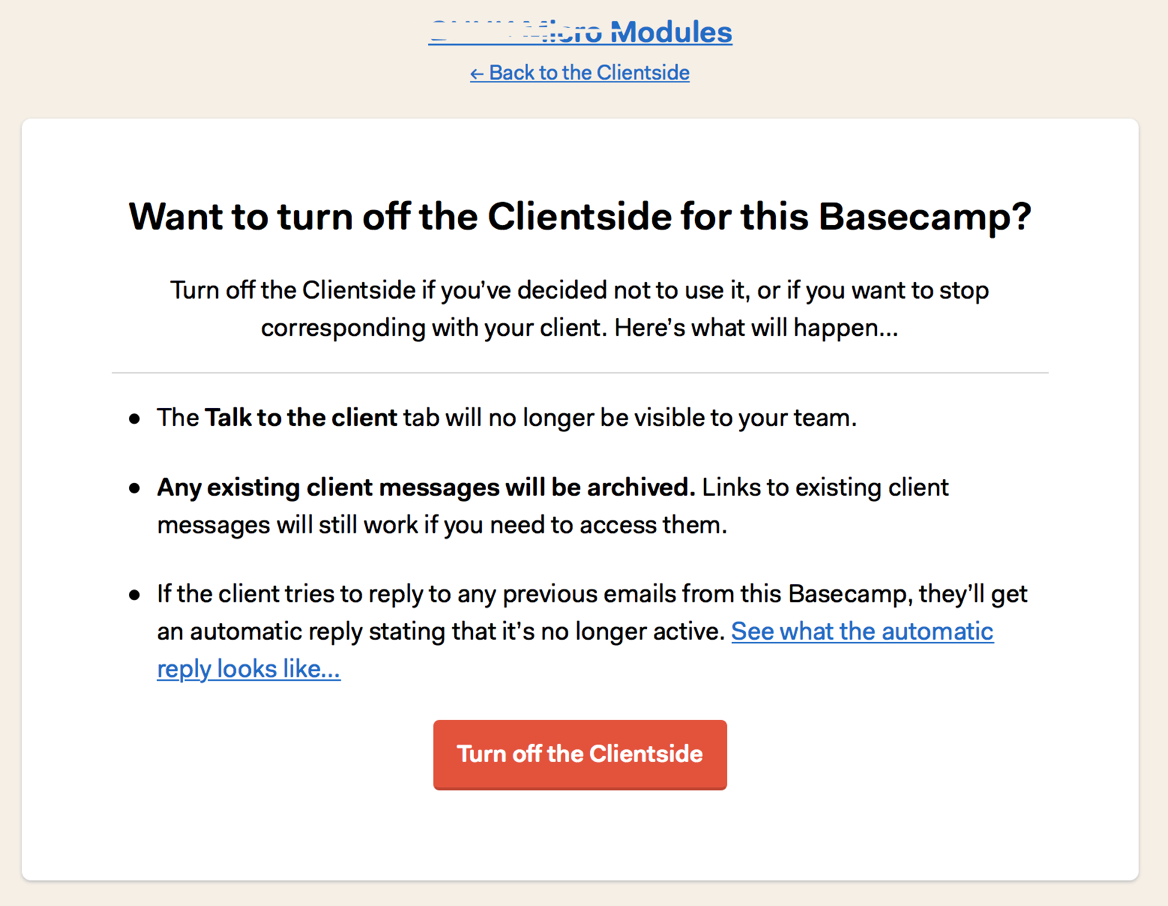 Screen shot of Basecamp message